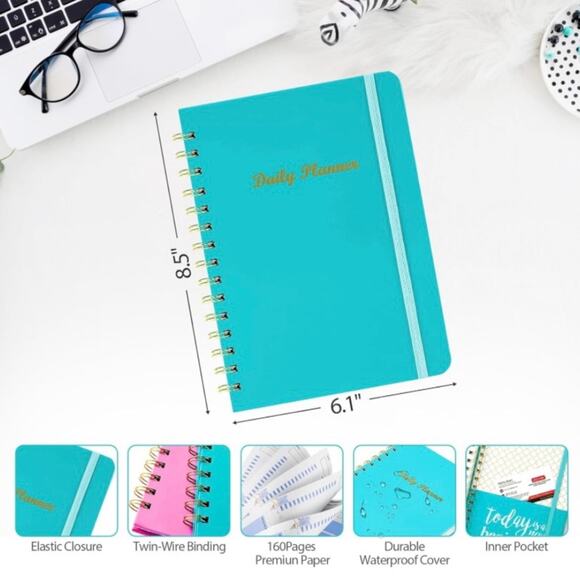 Daily Planner Organizer Undated Teal Green Task List Spiral Bound Notebook - Picture 6 of 6